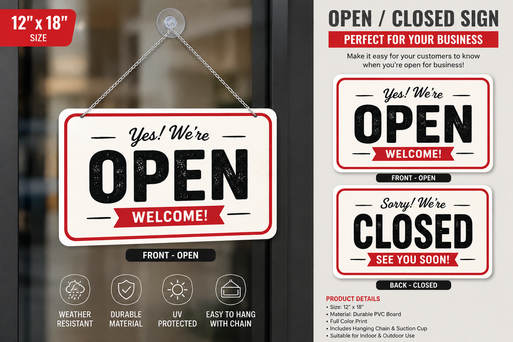 12" × 18" Premium Open / Closed Hanging Business Sign